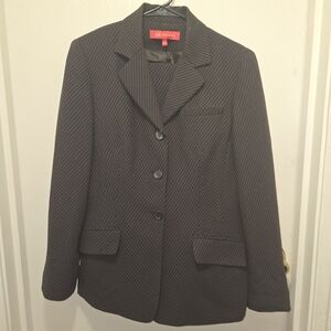 Anne Klein  Women's 2 Piece Pant Suit Size 10 Brown Pinstripe Long Sleeve Lined